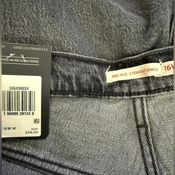 Levi's gray rib cage straight ankle super high rise button fly jeans Sz 16w Nwt - Picture 11 of 13